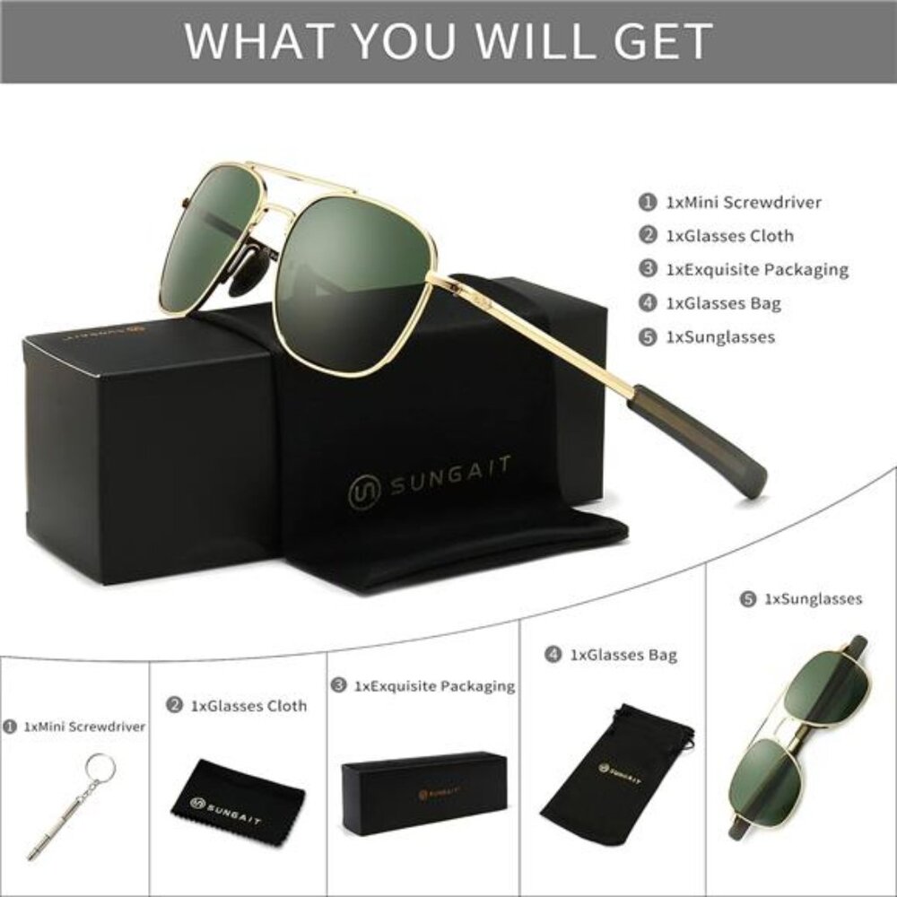 Mens polarized aviator sunglasses pilot military style driving outdoor UV protec - Picture 6 of 7